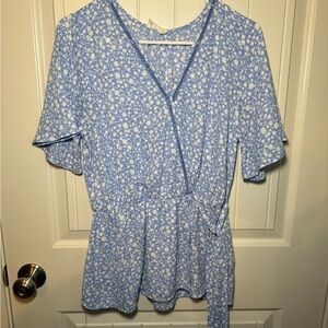 Sienna sky Blue Floral Wrap Top large